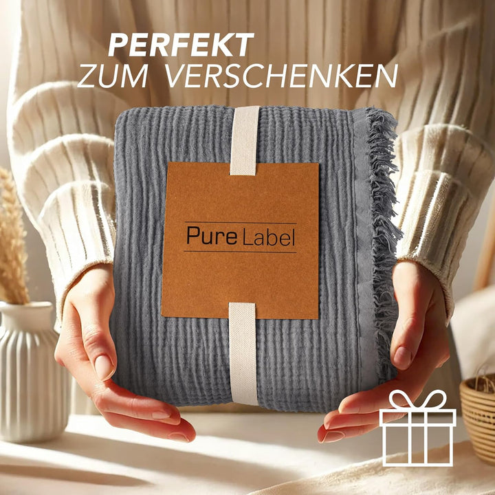 Pure Label 2er Set Musselin Decke 150x200 Dunkelgrau aus Baumwolle Anthrazit 2er Set 150x200 cm, Ant