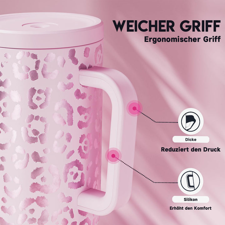 Meoky 1182ml/40oz Thermobecher mit Strohhalm und Griff (PKL)