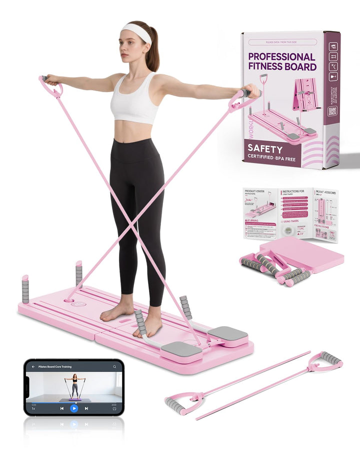 Pilates Board mit automatischem Rückprall – Faltbares Core-Trainingsgerät für Zuhause, inkl. Kniesch