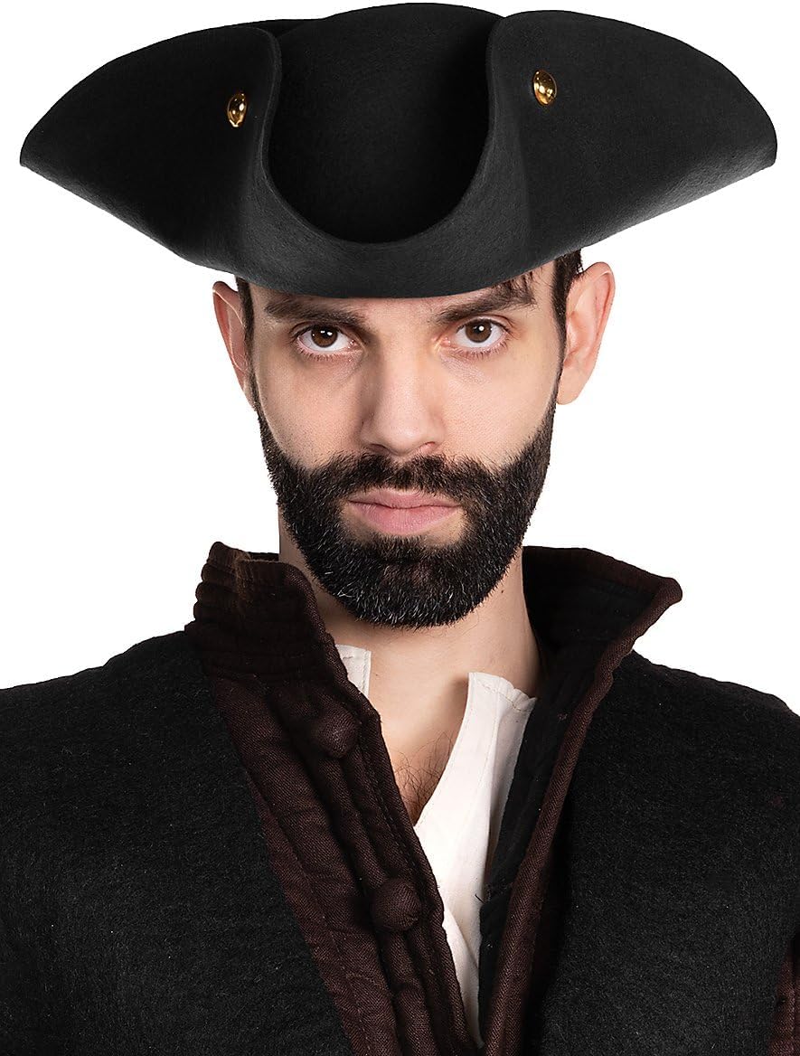 Maskworld Piratenhut Dreispitz aus Wollfilz - Henry Schwarz, Schwarz