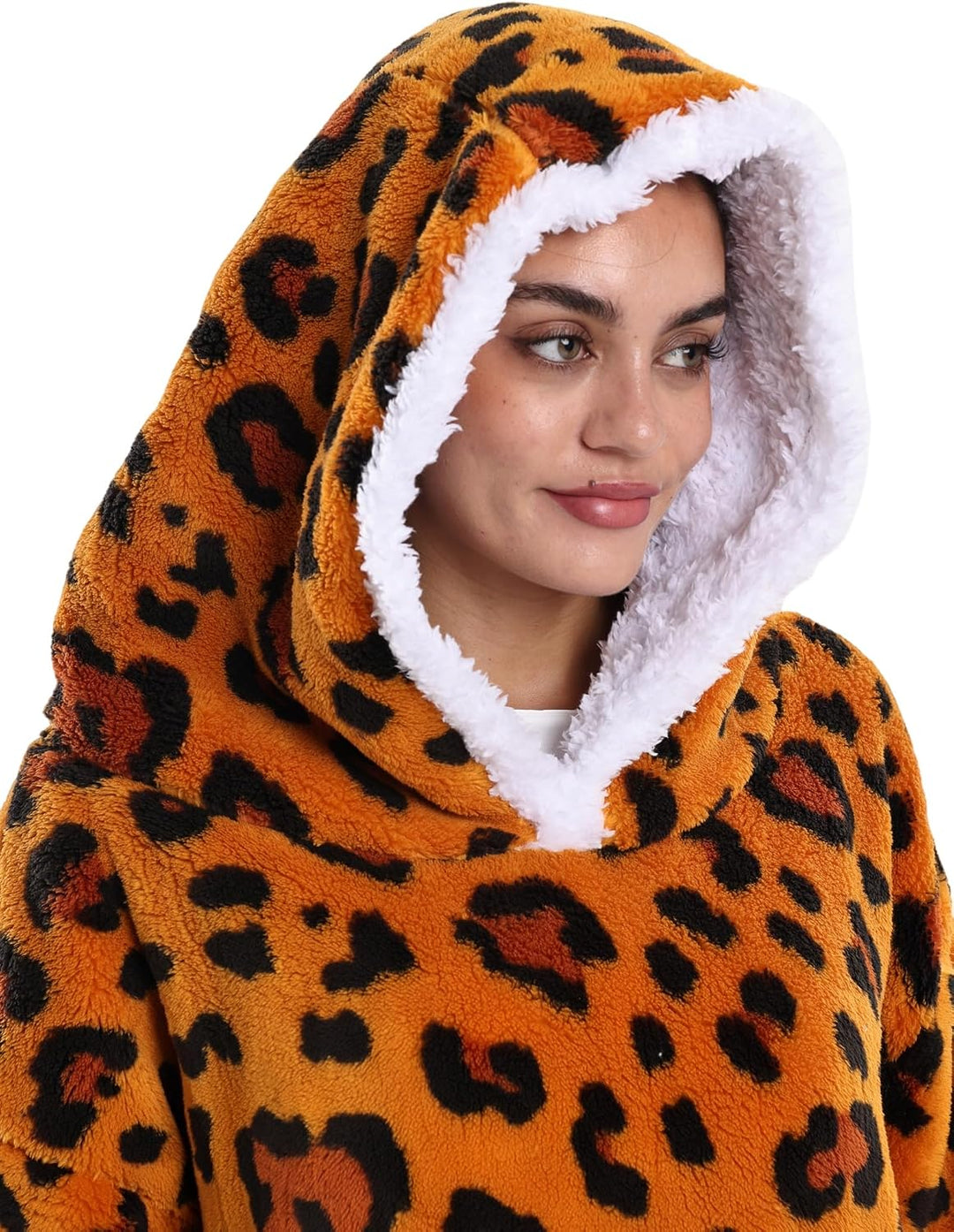 Hoodie Decke Extra Lang mit Kapuze und Tasche für Damen Herren Orangener Leopard01, Orangener Leopar