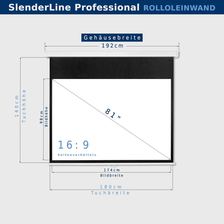 Alphavision SlenderLine Professional Beamer Leinwand 180 x 140 cm 16:9 weiss Rollo 180 x 140 (16:9),