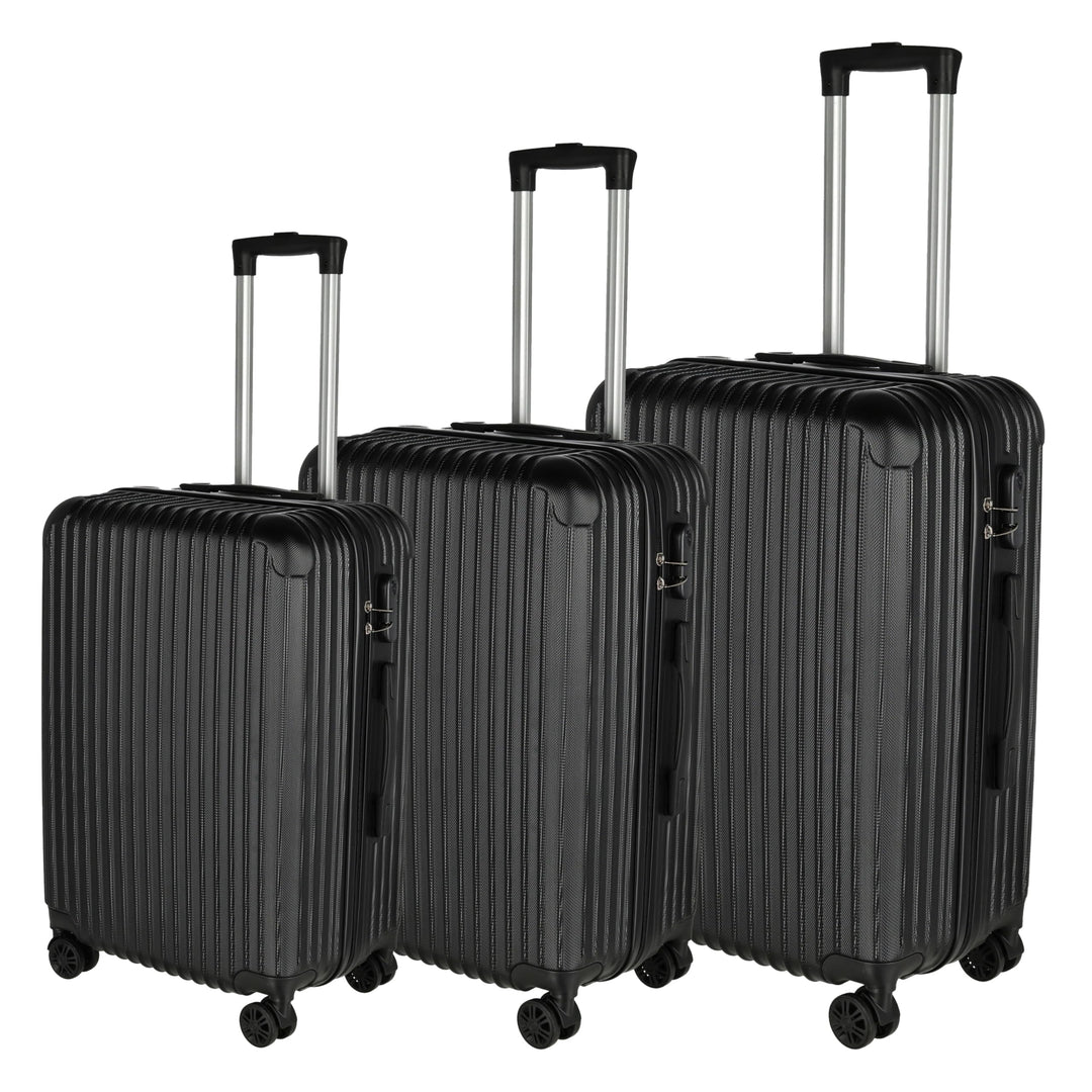 Cepewa Reisekoffer Set schwarz | 3 Grössen 20/24/28 Zoll ABS | Teleskopstange 4 Zwillingsrollen Zahl