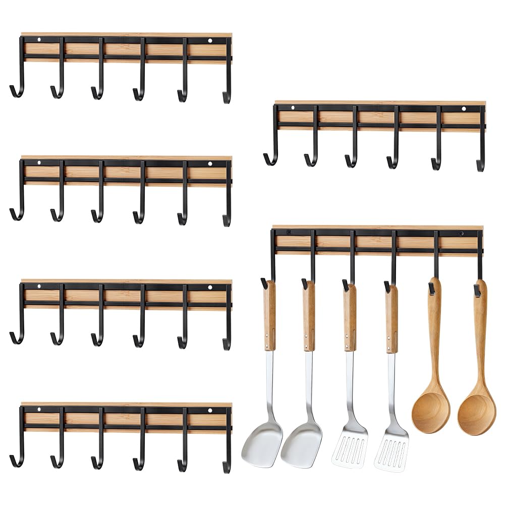 6 Stück Hakenleiste Küchen, 30cm Wandmontierter Küchenutensilienhalter mit 6 Haken Küche Hakenleiste