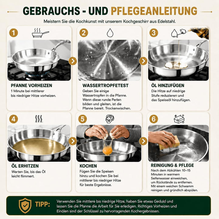 Edelstahl Pfanne 30 cm mit Deckel, 5-Schicht Bratpfanne 30cm - Deckel, 30cm - Deckel