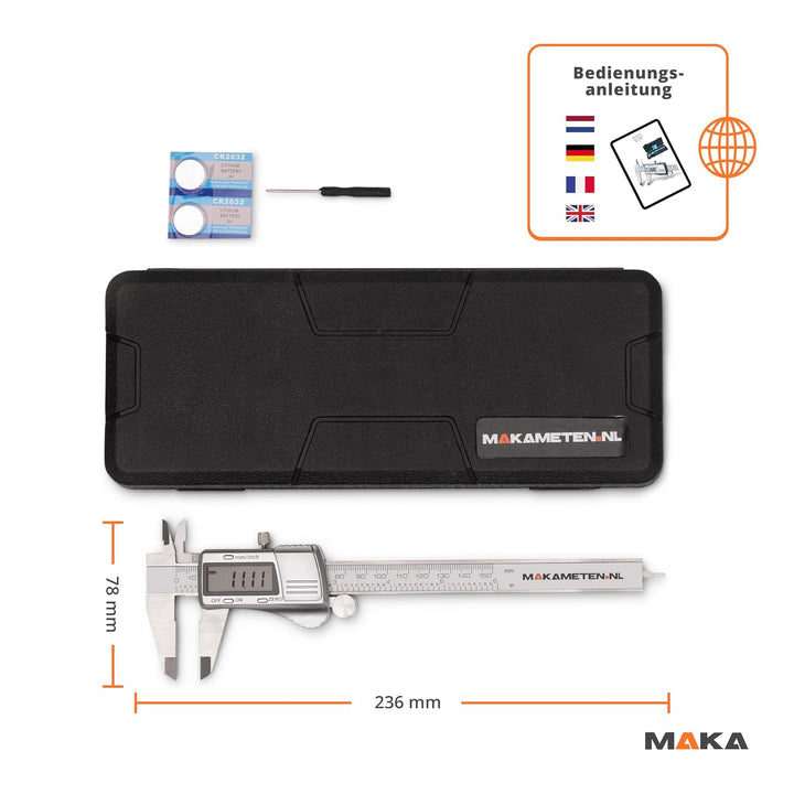 MAKA Digitaler Messschieber aus Edelstahl 150 mm LCD-Präzisionsmessschieber