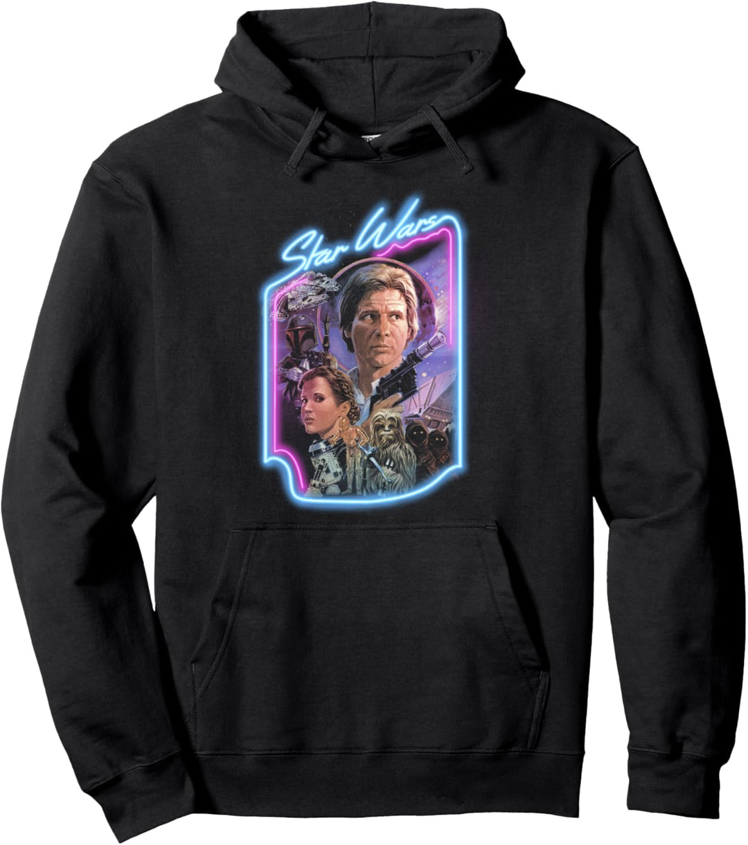 Star Wars Group Shot Han Neon Retro Portrait Pullover Hoodie