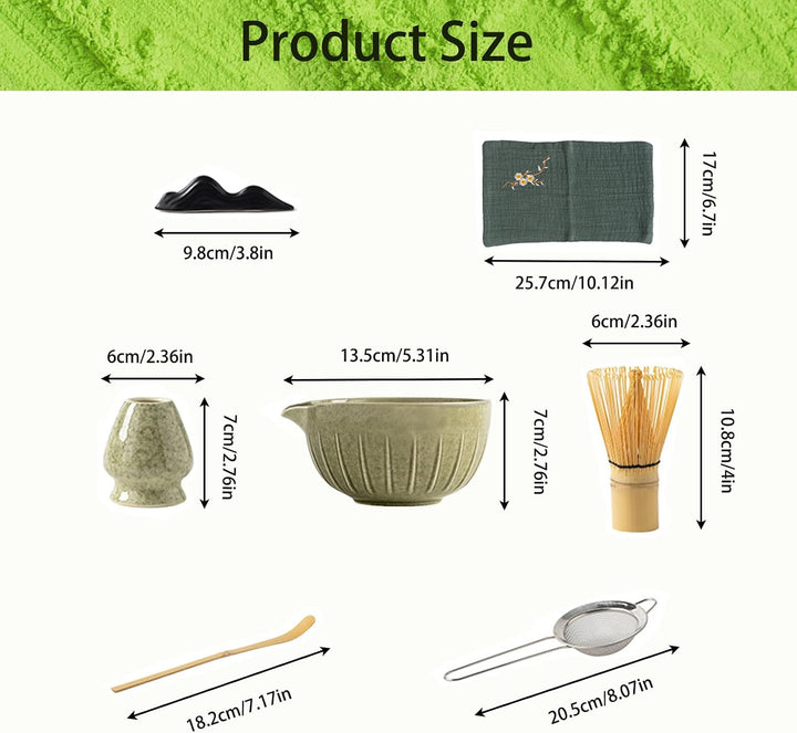 Matcha Tee Zubehör Set 7-teilig - Bambusbesen, Schale, Sieb, Löffel