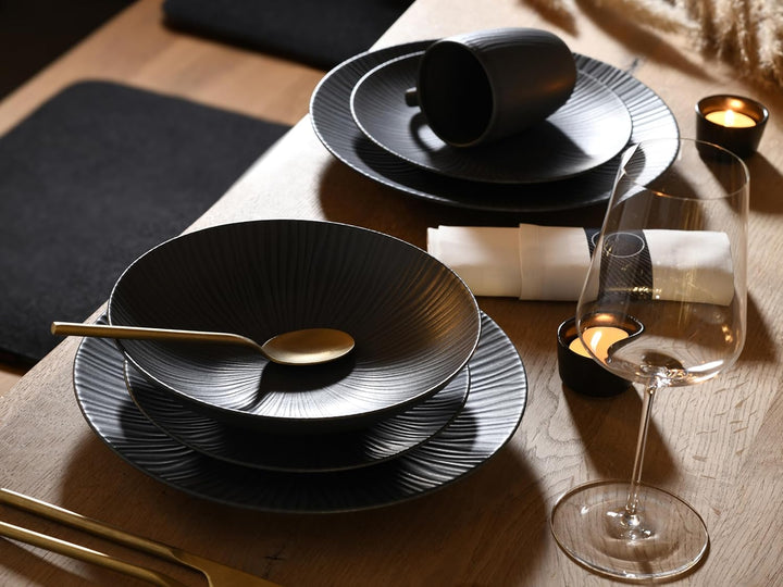 CreaTable, 23211, Serie VESUVIO Black, Geschirrset, Tafelservice 12 teilig