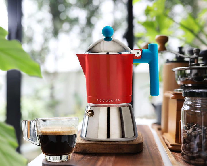 Foodesign Espressokocher Moka Cocca 3 Tassen, modernes Design, für Gas und Induktion, Kessel aus zwe