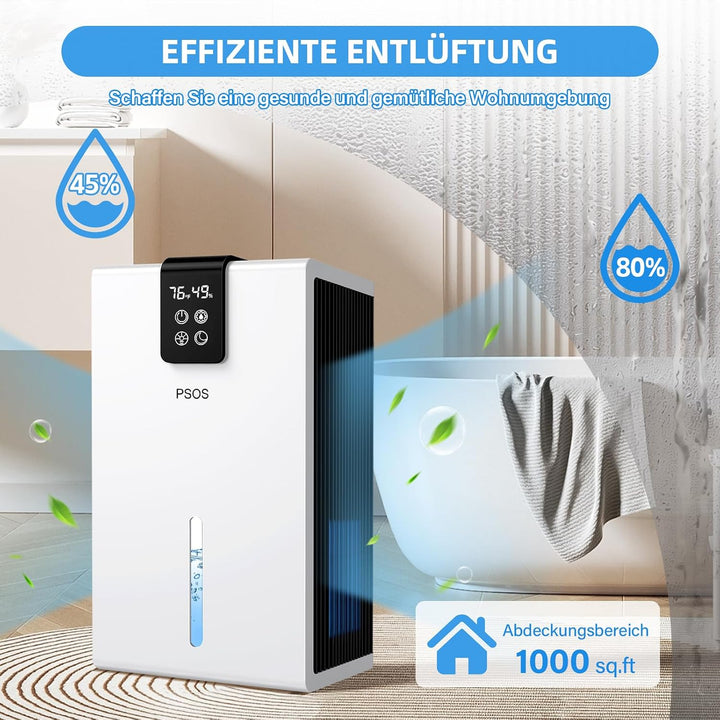PSOS Luftentfeuchter, 2800ML Elektrischer Luftentfeuchter mit Ultra-Leise Automatischer Abschaltung,