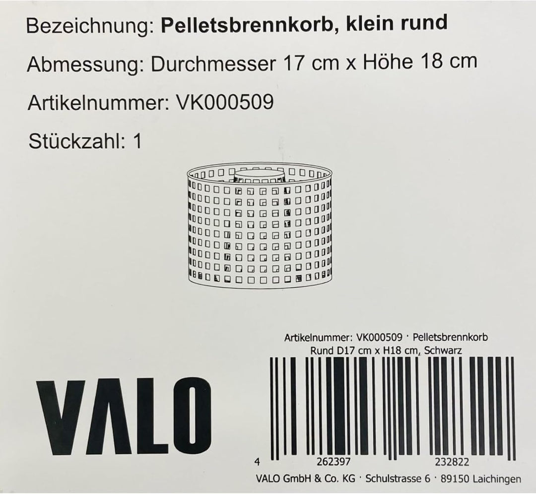VALO Pelletskorb Ø 17 x H 18 cm - Schwarz - Stahl - Rund - Feuerfest - Effiziente Verbrennung