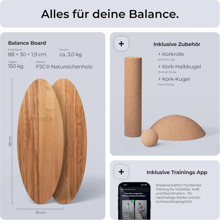 Balance Board aus Eichenholz [Handgefertigt in Deutschland] FSC-zertifizierter Gleichgewichtstrainer
