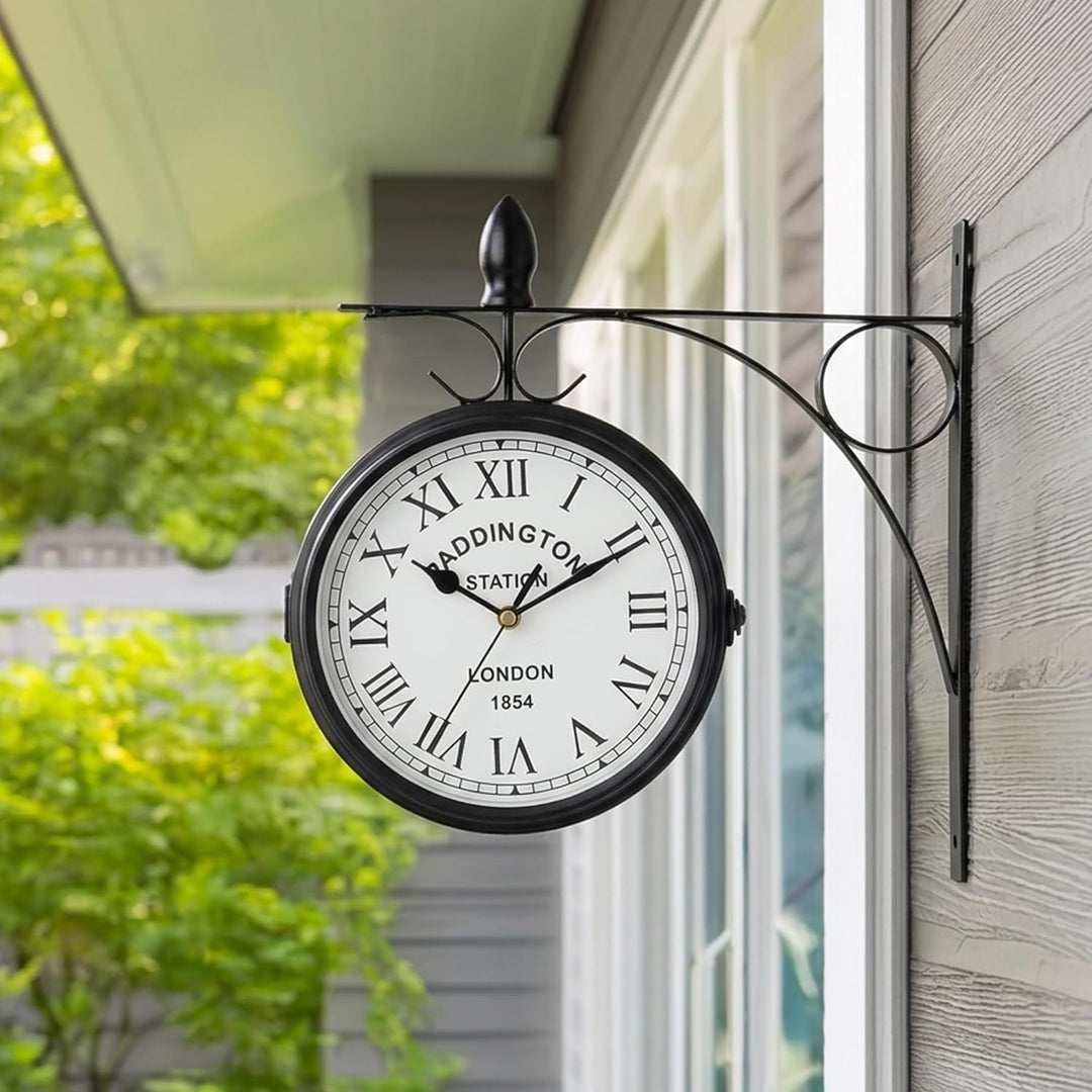 JHY DESIGN Doppelseitige Uhr 21 Zentimeter Metall Bahnhofsuhr Wasserdicht Wanduhr Hängende Retro Gar