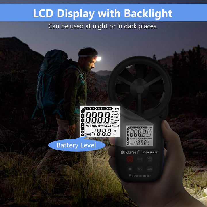 Anemometer Bluetooth Wireless Handheld 866B-APP, Anemometer Bluetooth Windmessgerät misst Windgeschw
