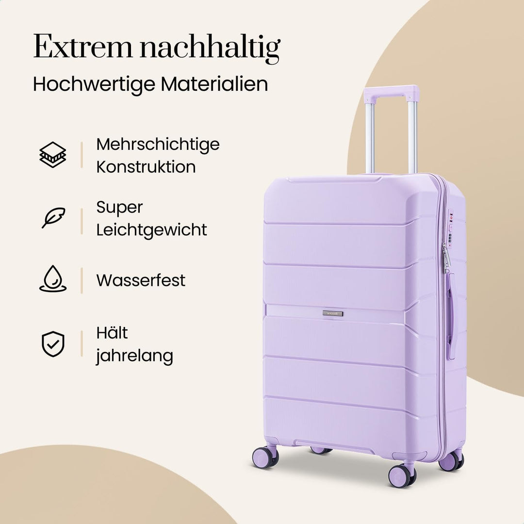 Urban Adventurer Kofferset 3-teilig 232L – Violett – Hartschalenkoffer mit Zahlenschloss &amp; 4 Rollen