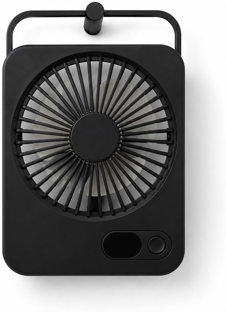 Tischventilator Schwarz - USB-betrieben, kompakt, leise, 5 Geschwindigkeitsstufen, LED Batterieanzei