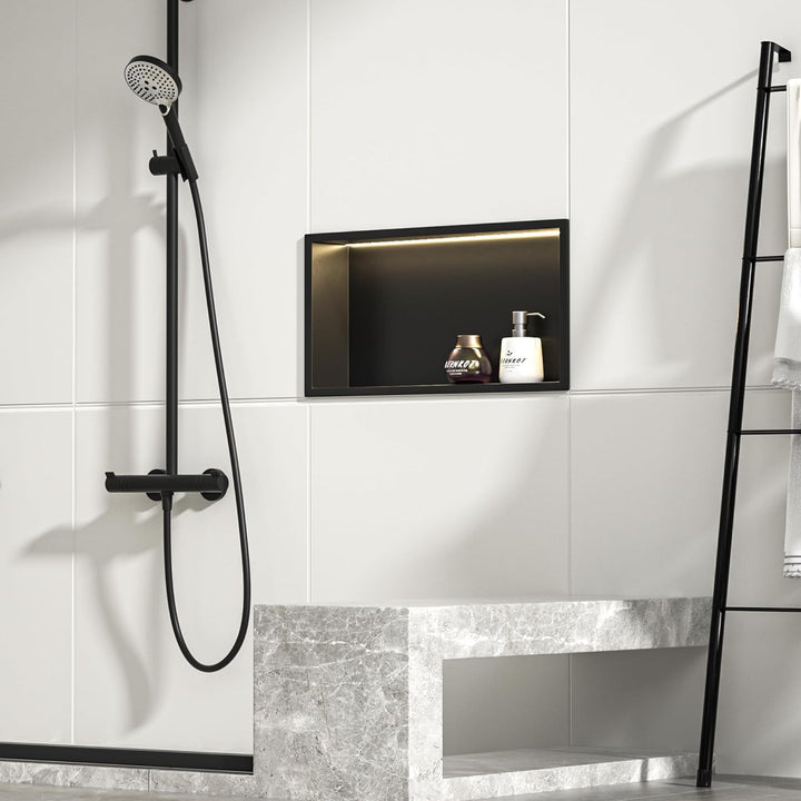 Wandnische Dusche Edelstahl mit LED-Streifenlicht, 60 cm x 30 cm, Wasserdicht - Keine Fliesen Erford