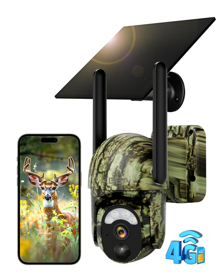 Xega 4G LTE Ohne WLAN Wildkamera Solar 2K PTZ Wildtierkamera mit SIM-Karte