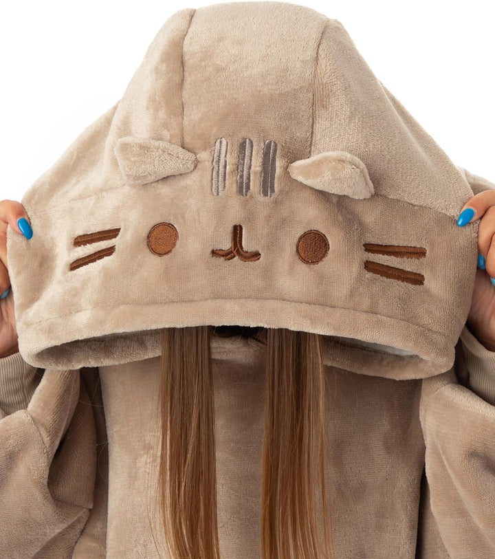 Pusheen Damen brauner bestickter Decken-Hoodie | Geniessen Sie gemütlichen Komfort Oodie | Einheitsg