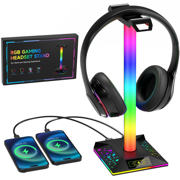 Hcman Headset Halterung Gaming Kopfhörer Ständer RGB Kopfhörer Halter mit 2 USB Anschlüssen, LED Hea