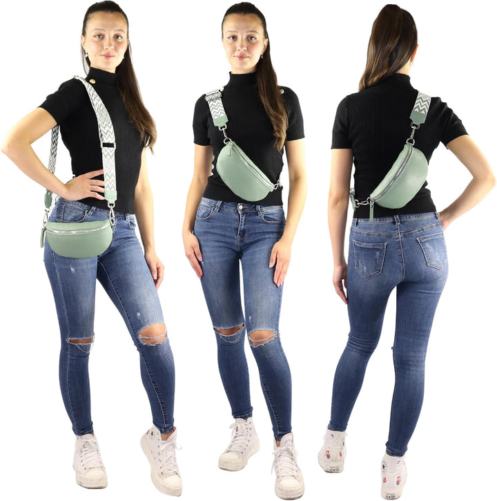 Blade Bauchtasche Damen Echtleder, stylische Gürteltasche Damen mit 2 gemusterten und Leder abnehmba