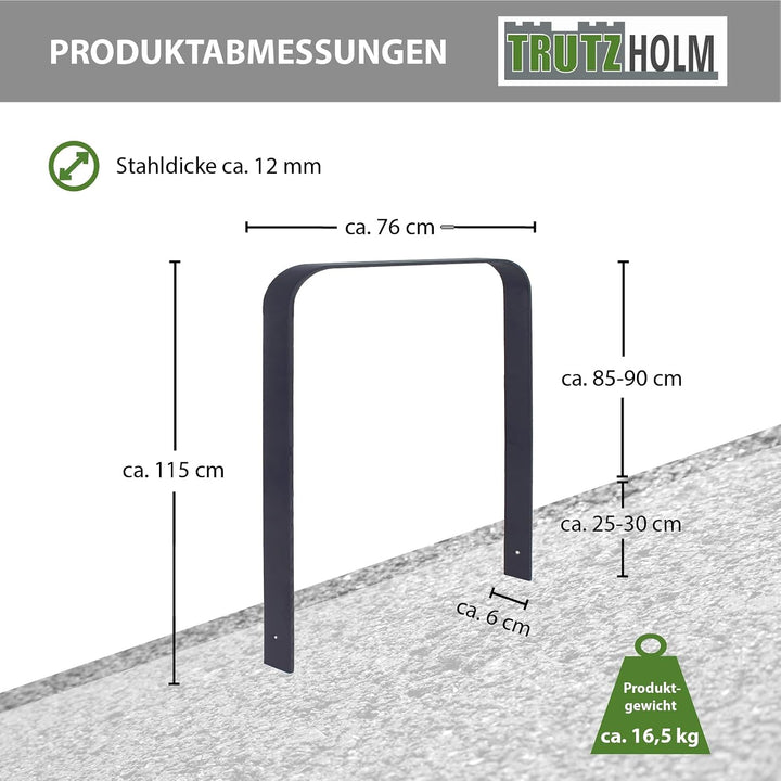 TRUTZHOLM Fahrradanlehnbügel 115 x 76 cm Flachstahl 12 mm pulverbeschichtet und rostfrei zum Einbeto