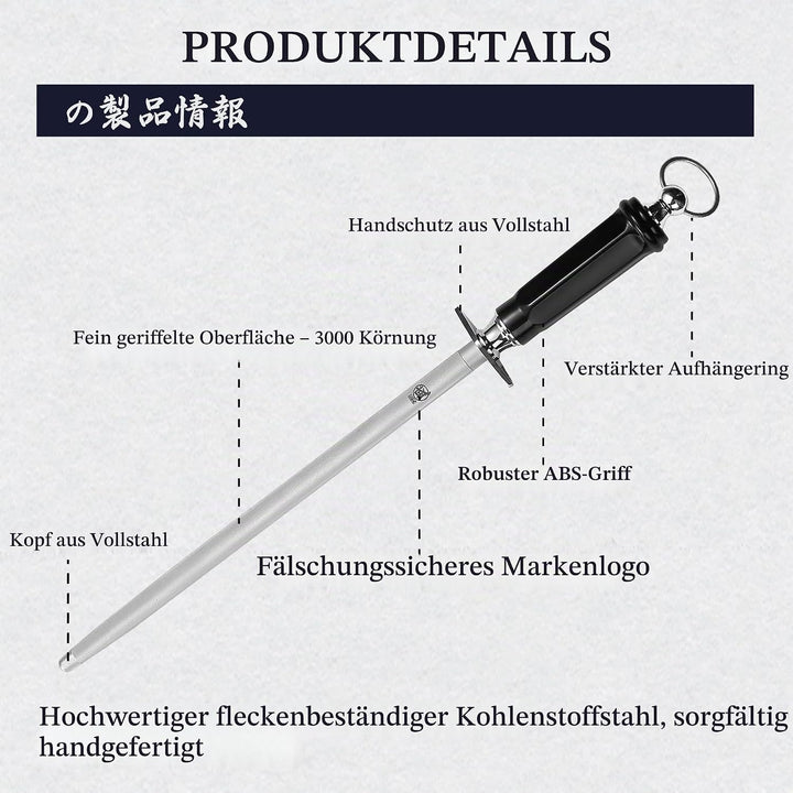 MITSUMOTO SAKARI 40 cm Runder Wetzstahl, Messerschleifer Profi, Japanischer Kohlenstoffstahl Knife S