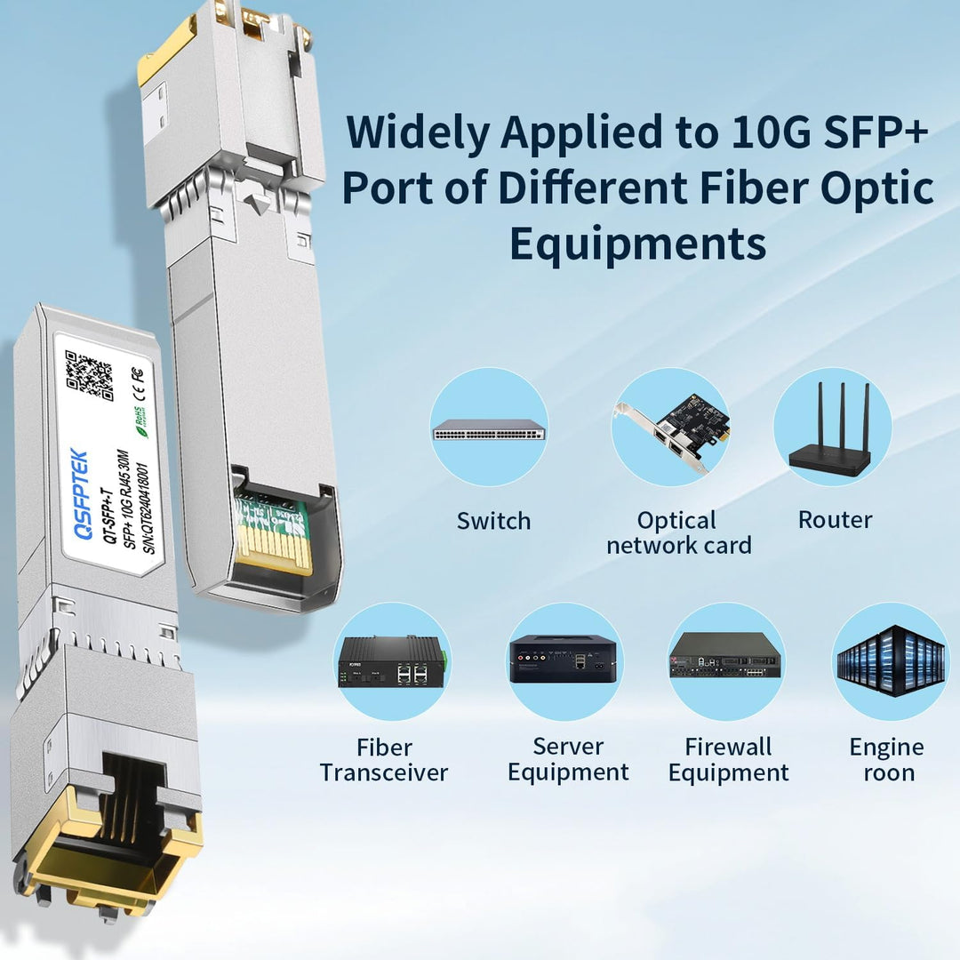 QSFPTEK Newest 10GBASE-T SFP+ RJ45 Transceiver up to 30m, 10G SFP+ to RJ45 Copper Mini-GBIC Modul wi