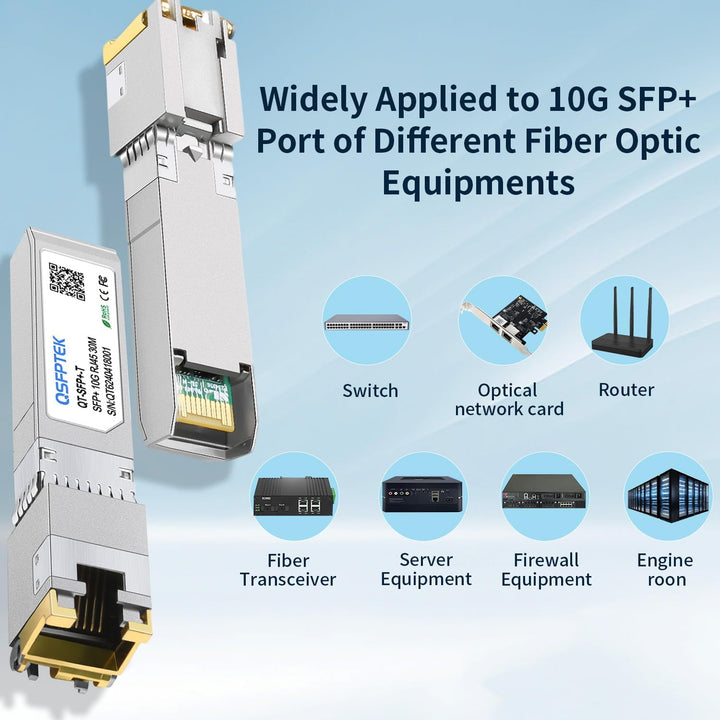 QSFPTEK Newest 10GBASE-T SFP+ RJ45 Transceiver up to 30m, 10G SFP+ to RJ45 Copper Mini-GBIC Modul wi