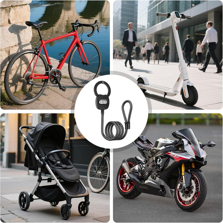 E Scooter Schloss mit Zahlencode, Schloss für E Scooter mit 4L Tasche, 150CM Handschellenschloss mit
