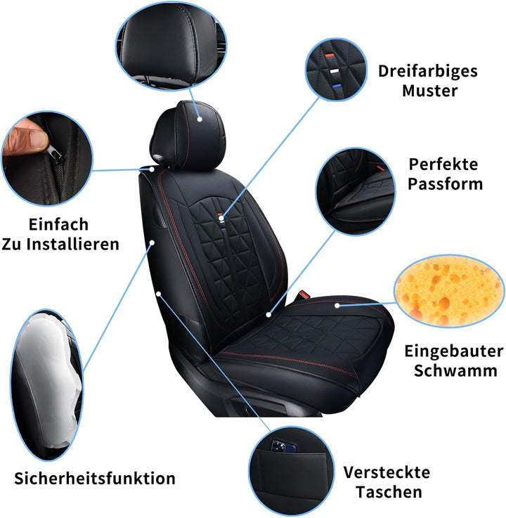 Schwarze Kunstleder-Vordersitzbezüge Wasserdichte und strapazierfähige Autositzschoner für Opel-AMPE