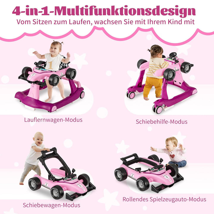 DREAMADE Lauflernhilfe, 4 in 1 Autoförmiger Lauflernwagen mit einstellbarer Geschwindigkeit, Musik &amp;