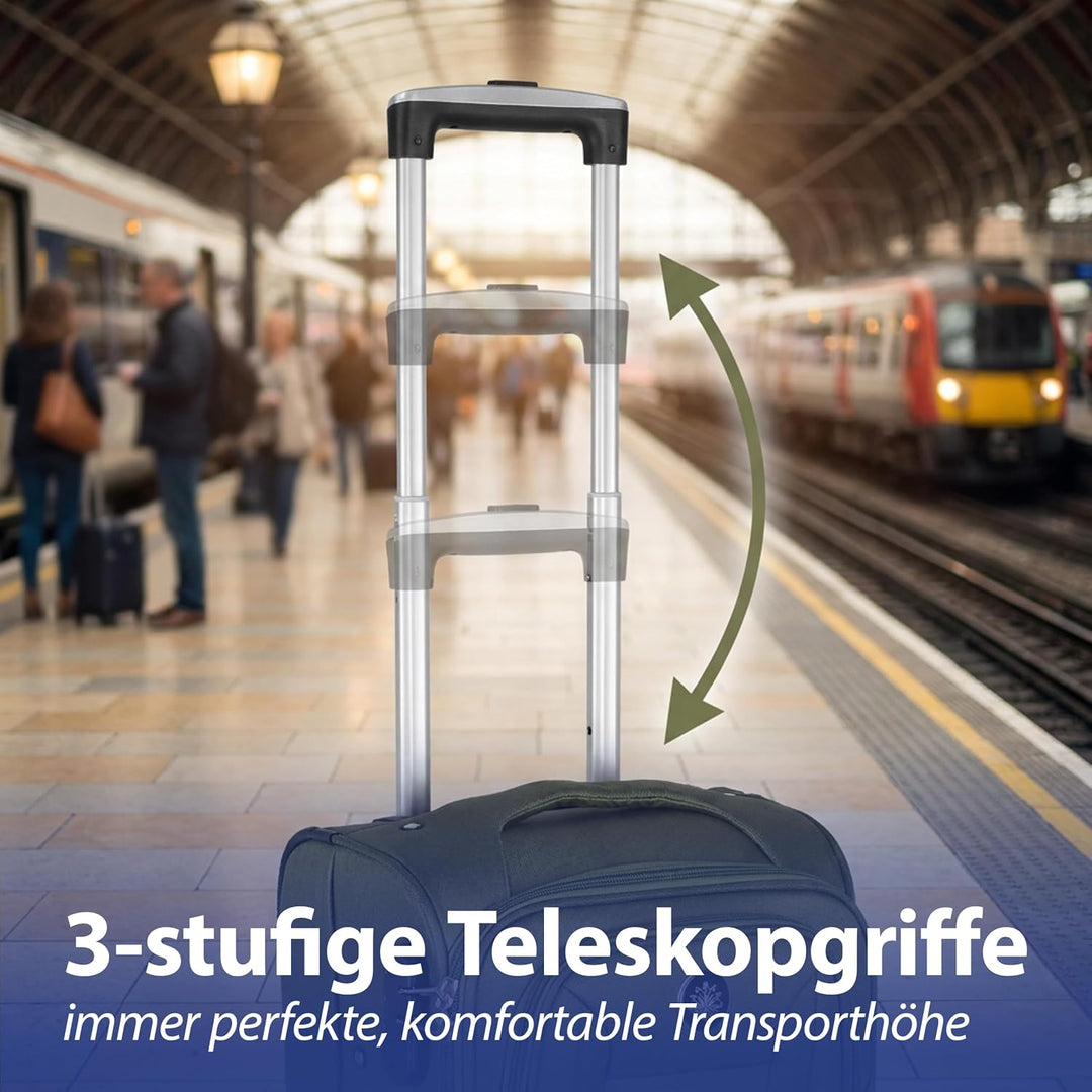 Cepewa Kofferset 3er Set aus Stoff | Oliv 3 Grössen Nylon | Teleskopstange Doppelrolle Zahlenschloss