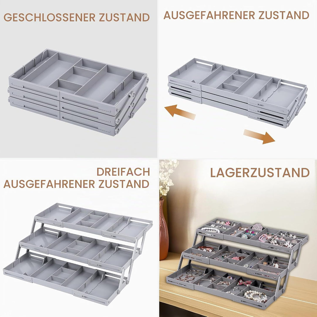 BELLE VOUS Erweiterbarer Schubladenorganizer - 3-stufiger Kommode Organizer für Make-up und Schmuck