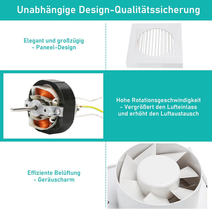 100mm Leiser Badlüfter, 130m³/h 12W, Plug-and-Play Badventilator, 100mm