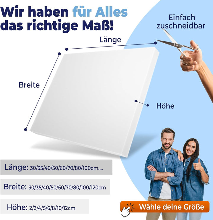 saarschaum Polster Schaumstoff für Sitzkissen - Komfortschaum - Zuschnitt 90 x 40 x 8 cm - RG 35/55