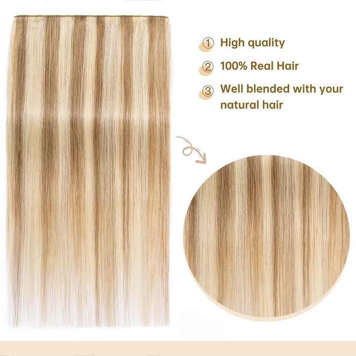 TESS Clip in Extensions Echthaar Blond Balayage 25 cm, Ein Stück Clip in Echthaar Haarverlängerung 5