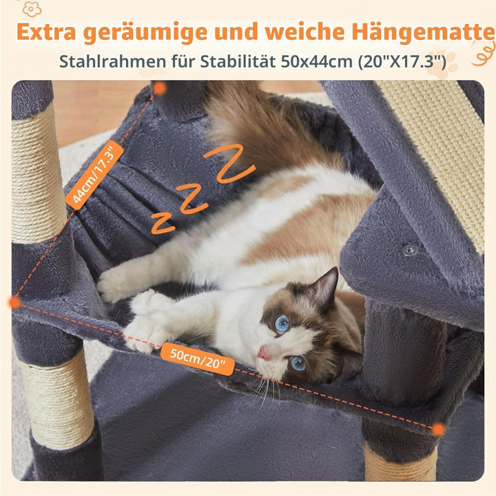 Taoqimiao 146CM Kratzbaum Gross, Katzenbaum Katzen Kratzbaum Grosse Katzen Stabil mit 2 Katzenhaus,