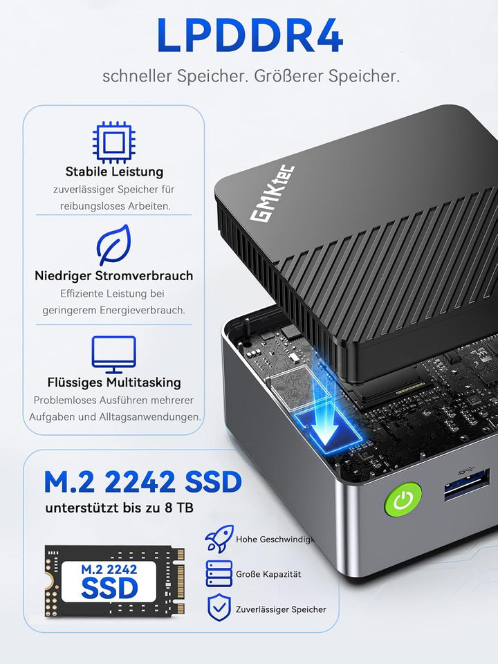 GMKtec G2 Plus Desktop Mini PC N150 12GB DDR5 256GB SSD Dual LAN, Mini Computer 1000Mbps, 4K Triple