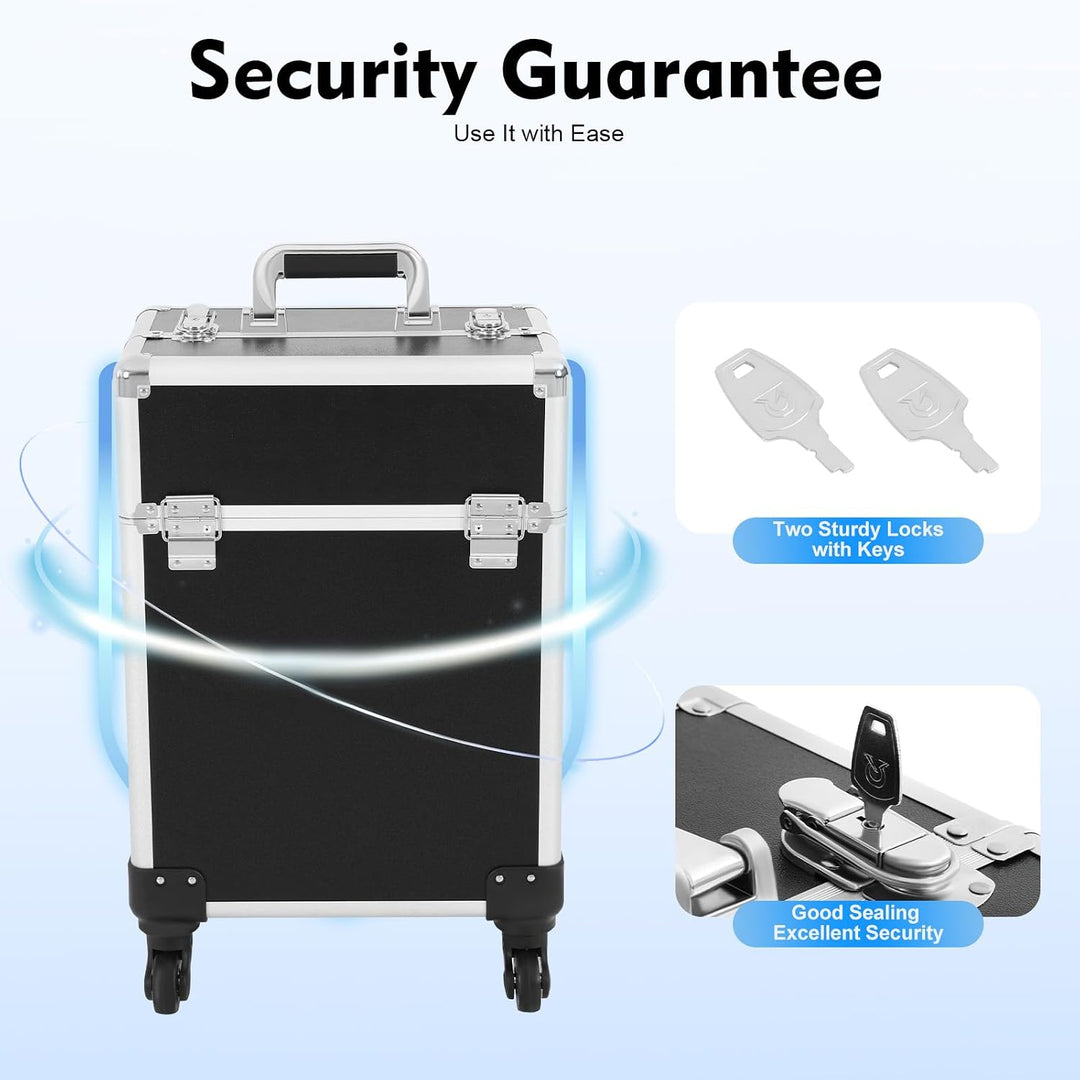 Aluminium Kosmetikkoffer Trolley, Professioneller Schminkkoffer mit Rollen &amp; Teleskopgriff, Stabiler
