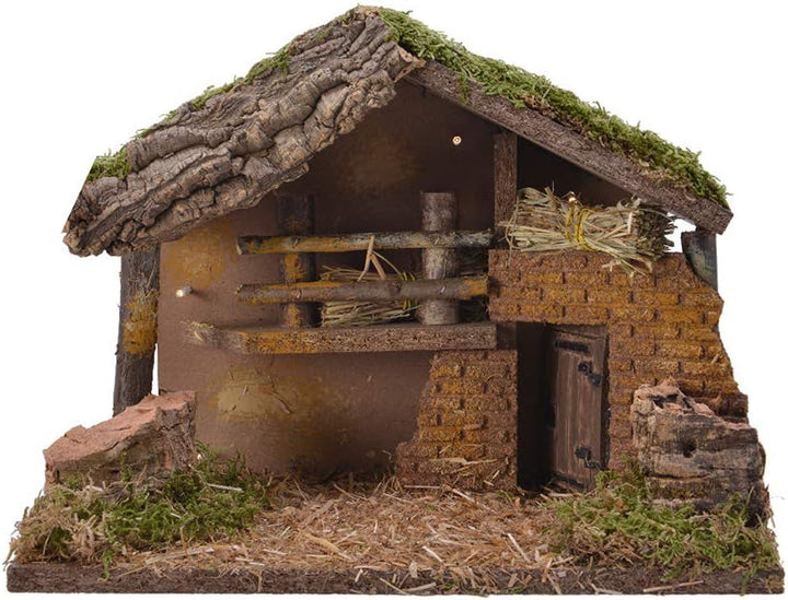 Decoris 72276 Krippenhaus mit LED und Moos, 30 x 17 x 21 cm