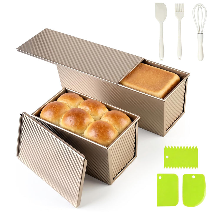 Brotbackform mit Deckel 2 Pack, Antihaft Toastbrot Backform mit Teigschneider, Pullman Kastenform au
