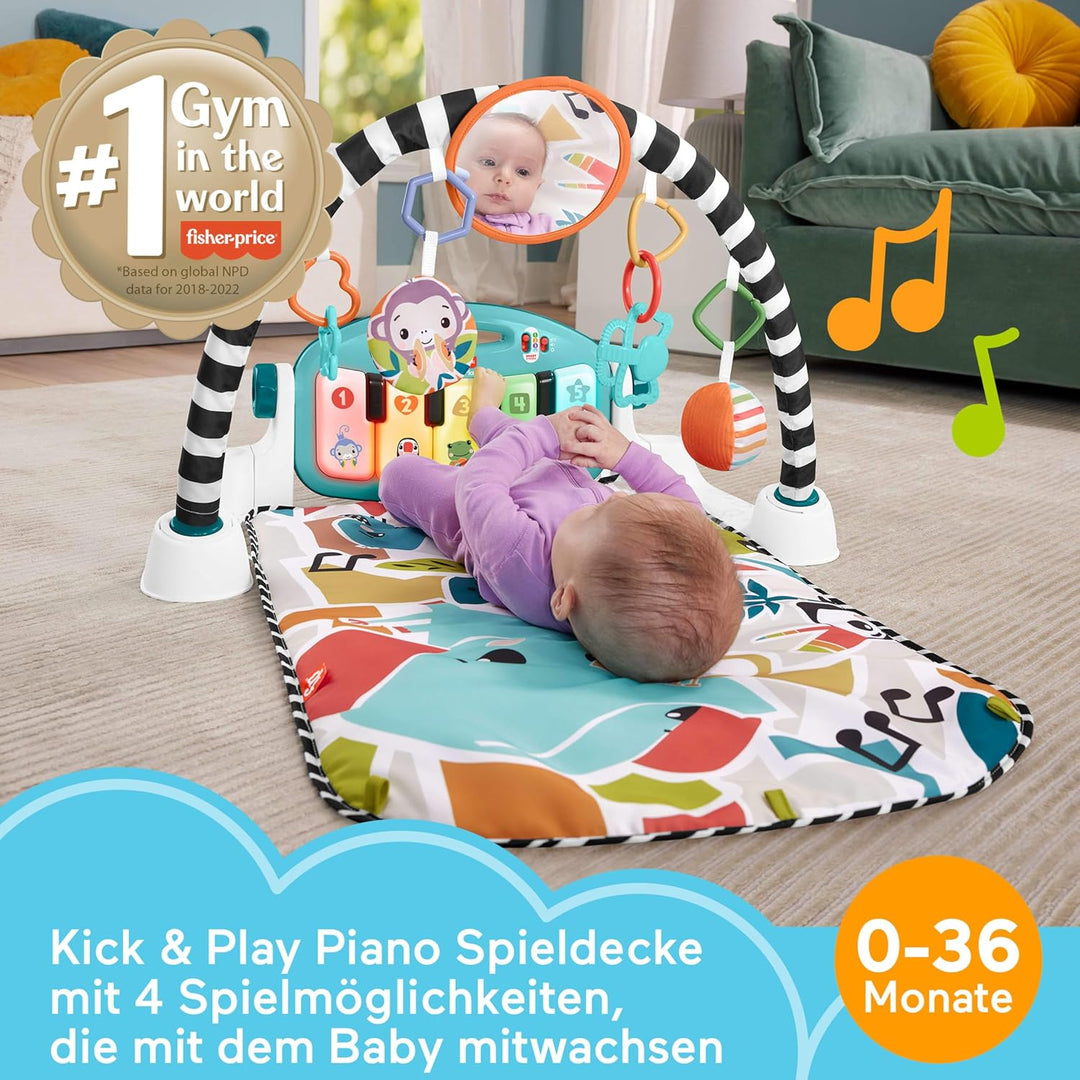 Fisher-Price Kontrast Kick &amp; Play Pianospieldecke für Babys, Spielspass Pianospieldecke, tragbares M