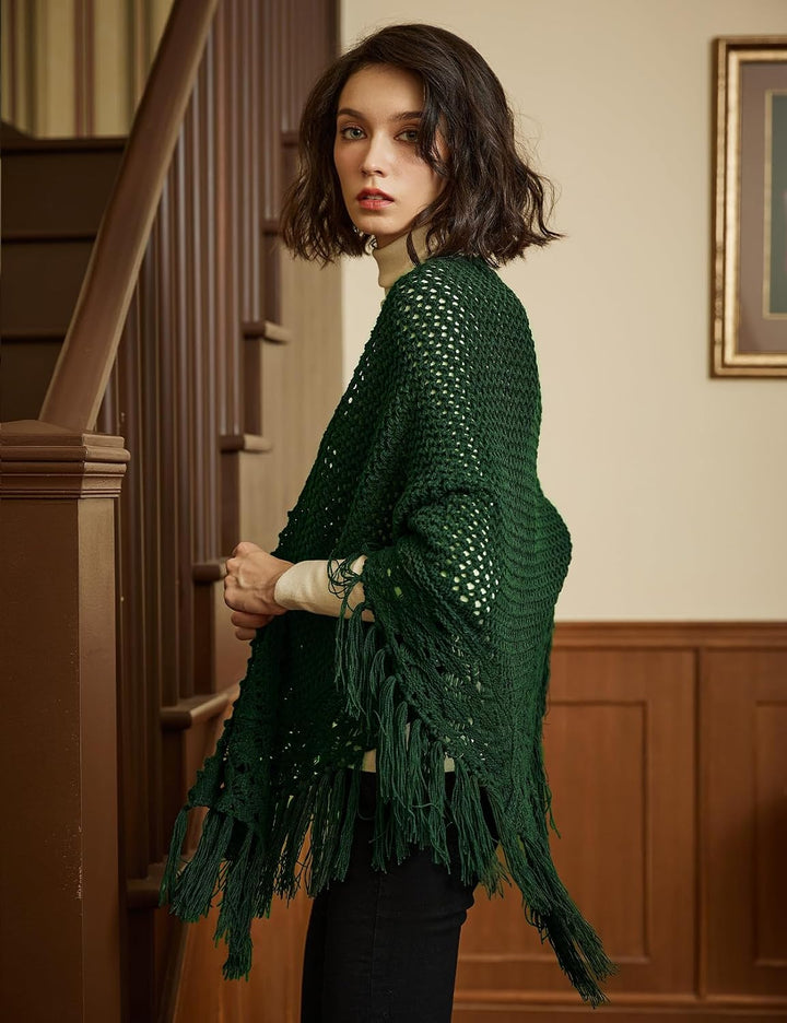 BEAUTELICATE Damen Gestricker Schal Stola Dreiecksschal Warm Hohl Stricken Cape Cardigan Elegantz Dr