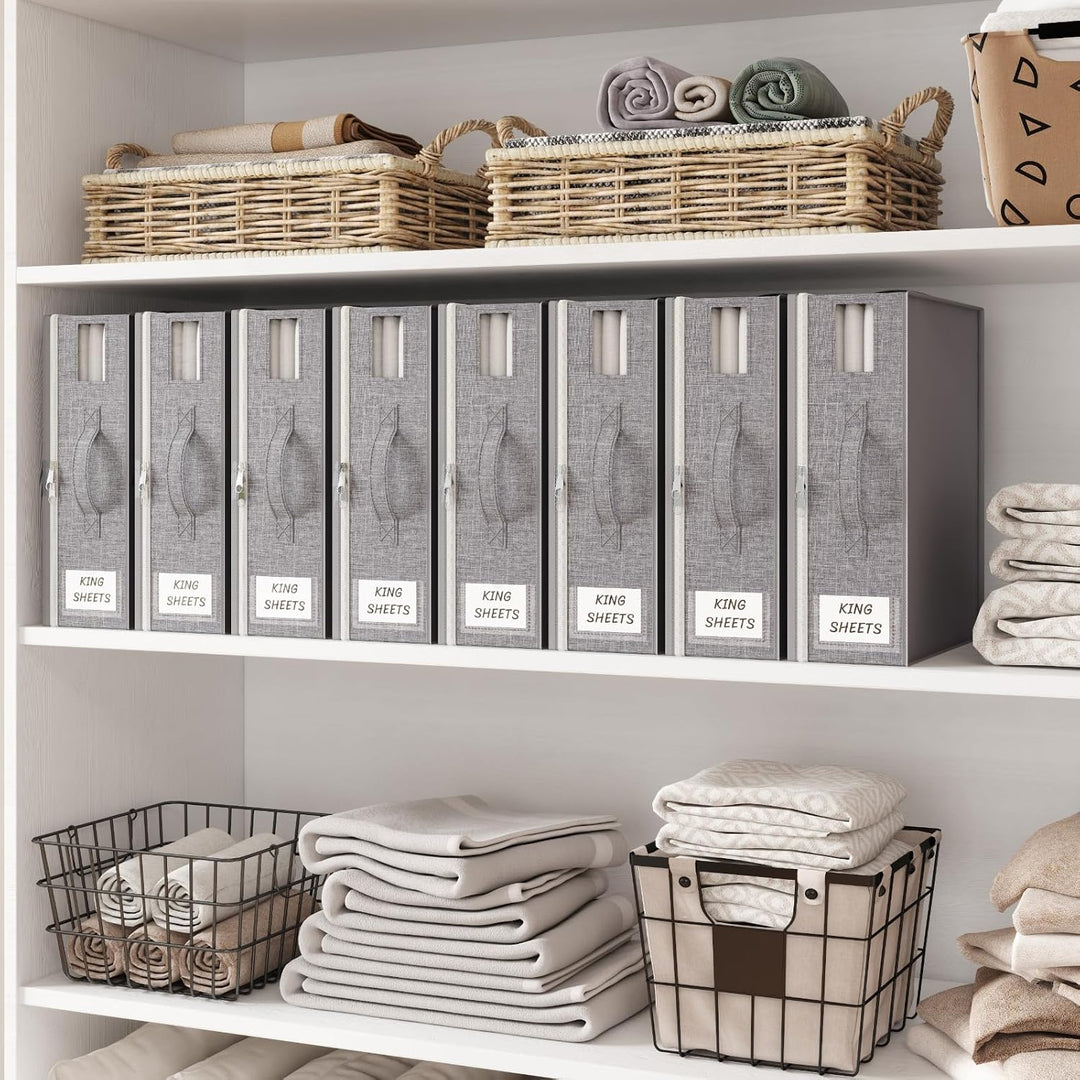 Lifewit 8 Stück Faltbarer Aufbewahrungstasche, Bettwäsche Organizer, Grau Grau M 8, Grau M 8