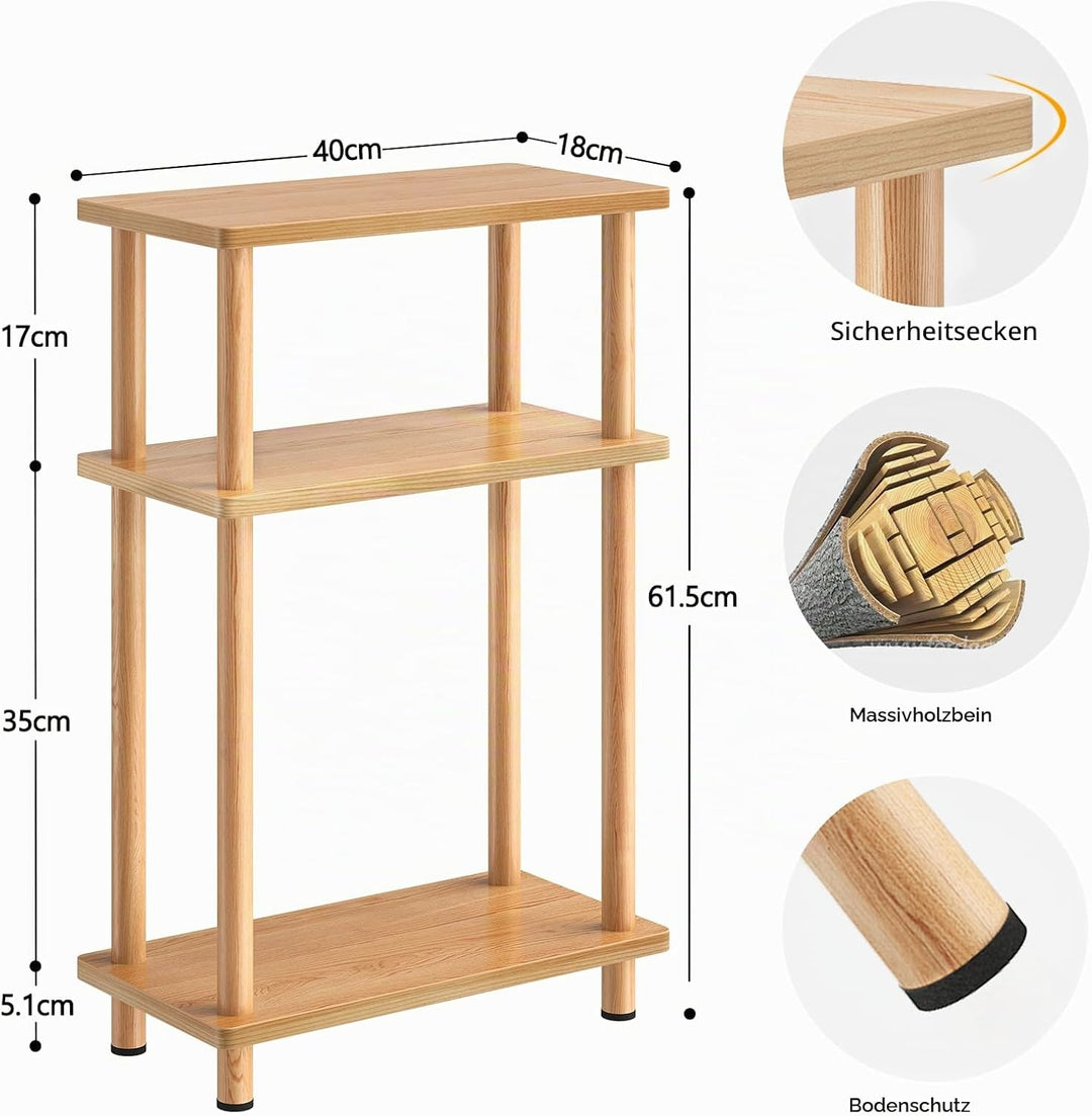 YOUDENOVA Beistelltisch Holz, Beistelltisch Schmal, 40x18x61.5 cm, 3 Tier Kleiner Tisch Für Wohnzimm