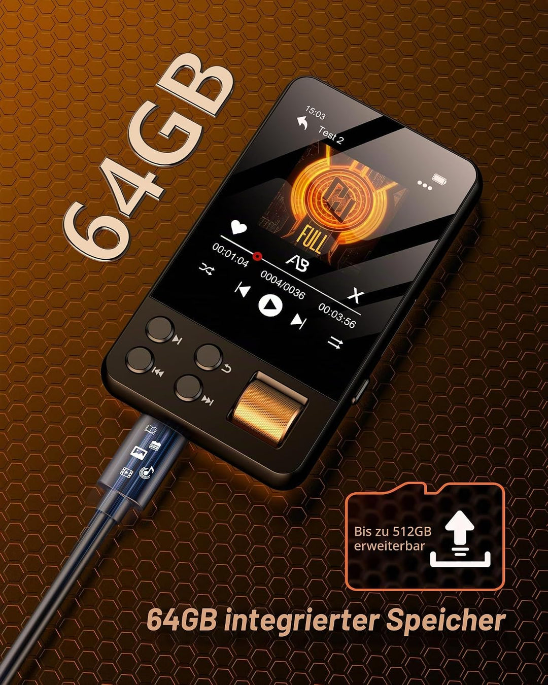 MP3 Player Bluetooth 5.4 mit 2,4 Zoll Touchscreen Schwarz 64GB, Schwarz 64GB