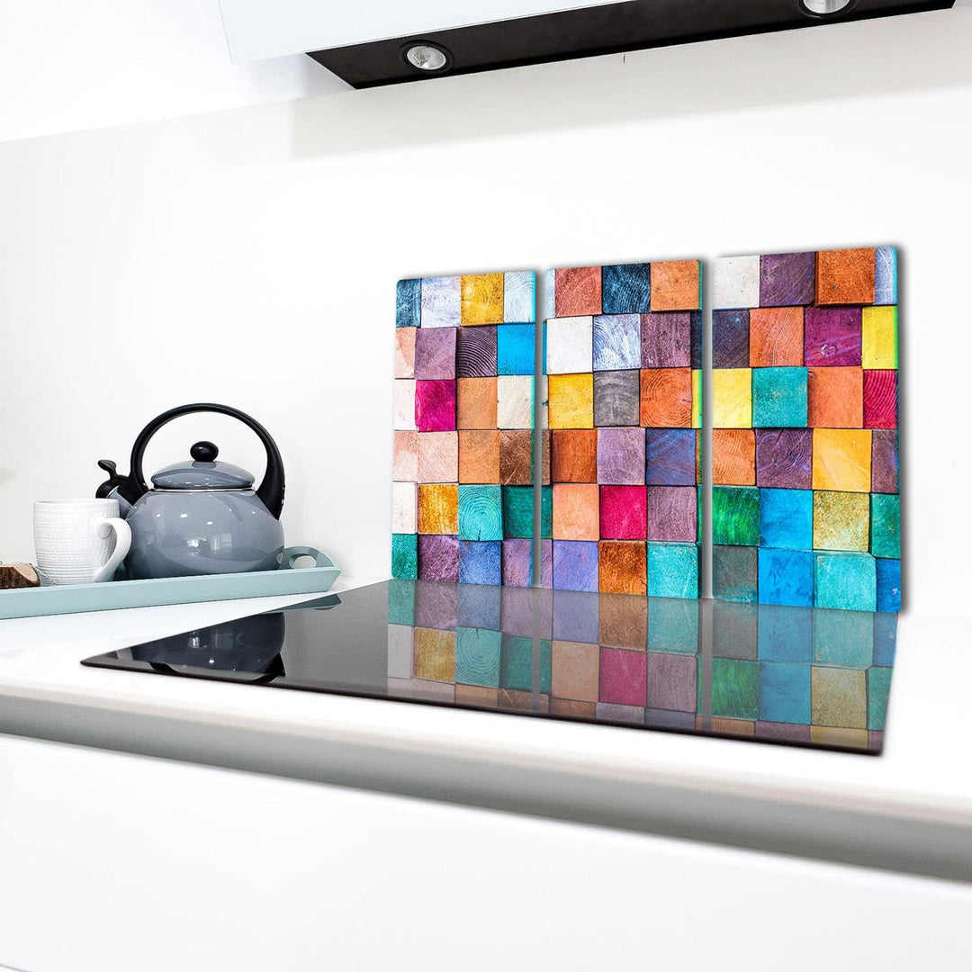 TMK ArtDeko Herdabdeckplatte 3 Teilig 3x30x52 cm - Spritzschutz Herdabdeckung – Herdschutz aus Siche