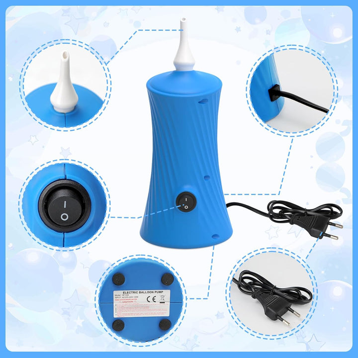 PlusFive Ballonpumpe Elektrisch, Luftballonpumpe für Modellierballons Blau, Blau
